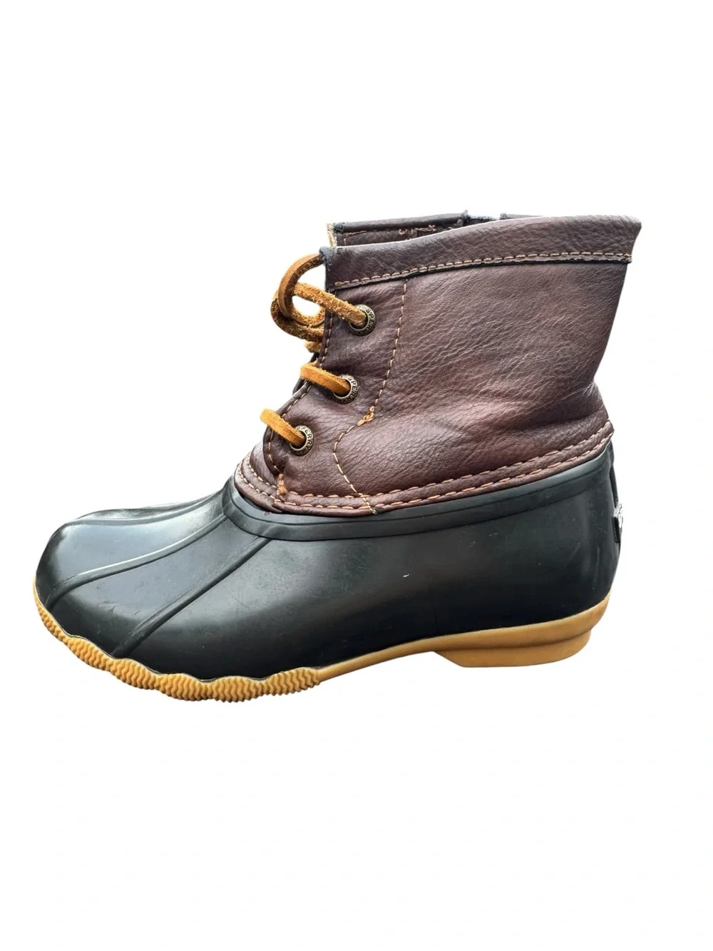 Sperry Saltwater Duck Boots  girls 10M Brown Black Waterproof Rain  CG55362A